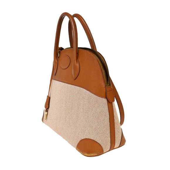 Authenticity Guarantee HERMES Bolide 35 Hand Bag Toile H Leather Canvas Brown Ma - Picture 2 of 16